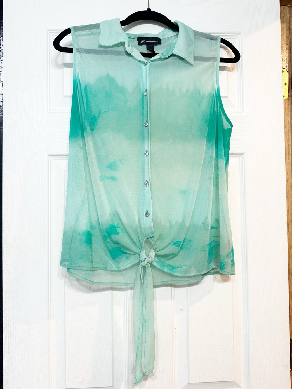 INC International Concepts Mint Green Tie-Front Sleeveless Button-Down Top - Picture 2 of 6